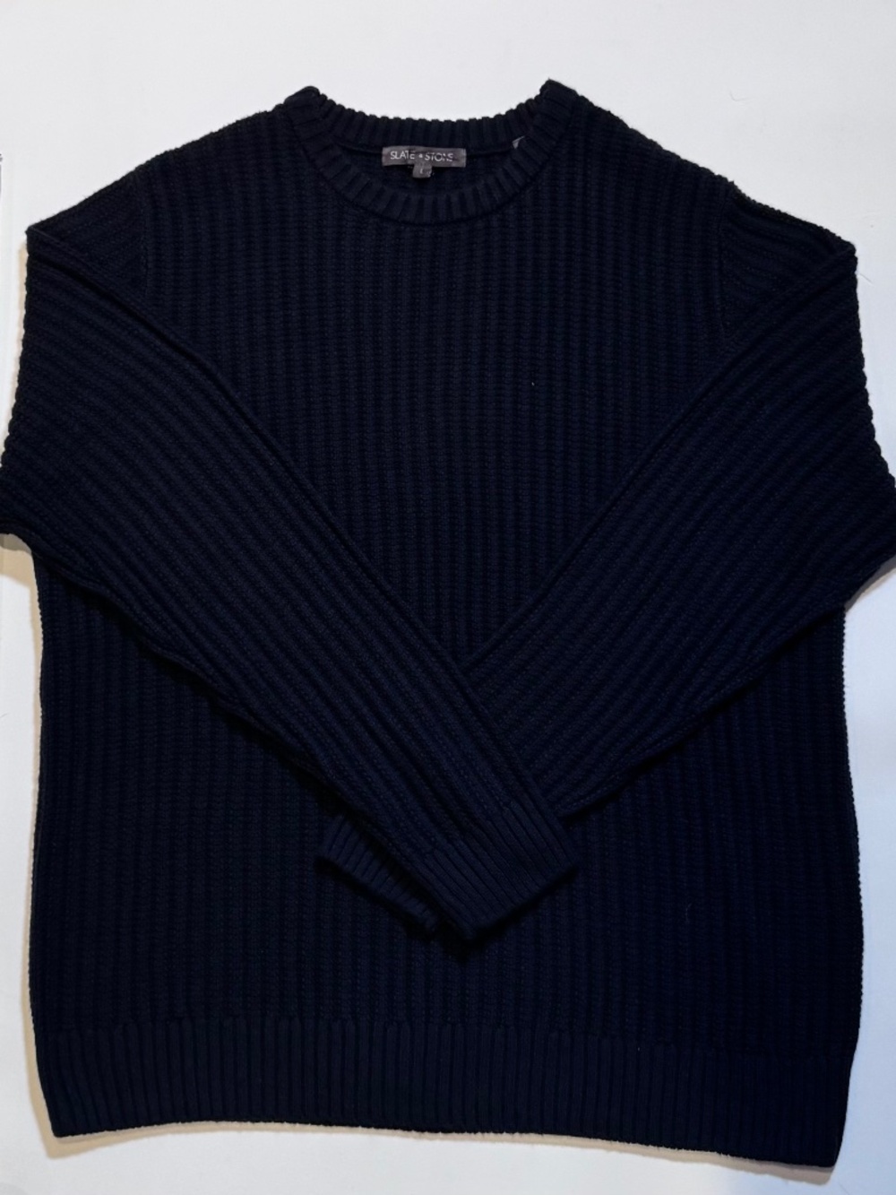 Slate & Stone Dark Navy Blue Ribbed Knit Crewneck Sweater Size Large